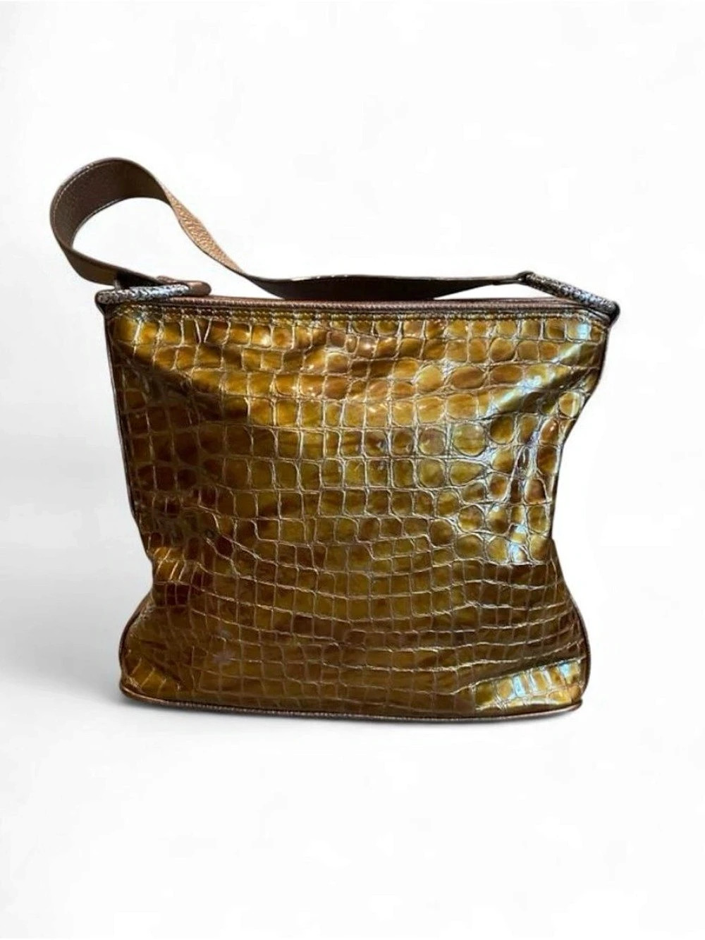 Brighton Croc-Embossed Shoulder Bag in Brown